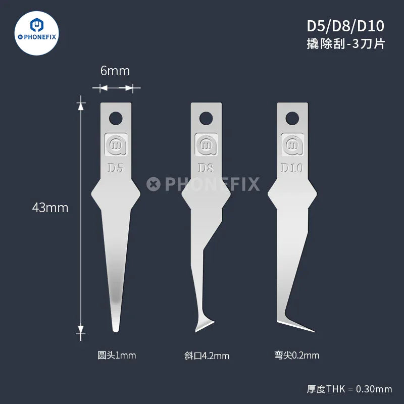 PHONEFIX Amaoe D Series Blade for mobile phone repair, featuring tweezers and knife tools for glue removal and precision work.