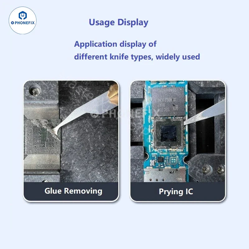 PHONEFIX Amaoe D Series Blade for mobile phone repair, precision tweezers and knife tool for glue removal in phone repair.