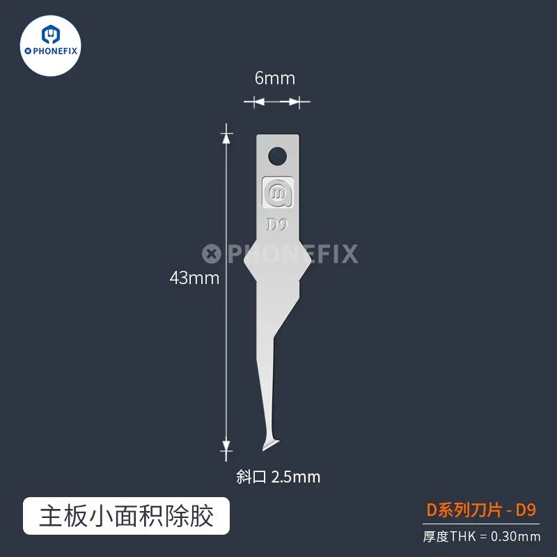 PHONEFIX Amaoe D Series Blade for mobile phone repair, includes tweezers and knife tools for glue removal and precision work.