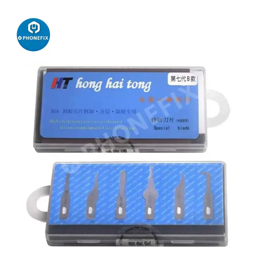 Hong Hai Tong blade handle set for phone CPU and IC glue removal, part of PHONEFIX tweezers and knife tools collection.