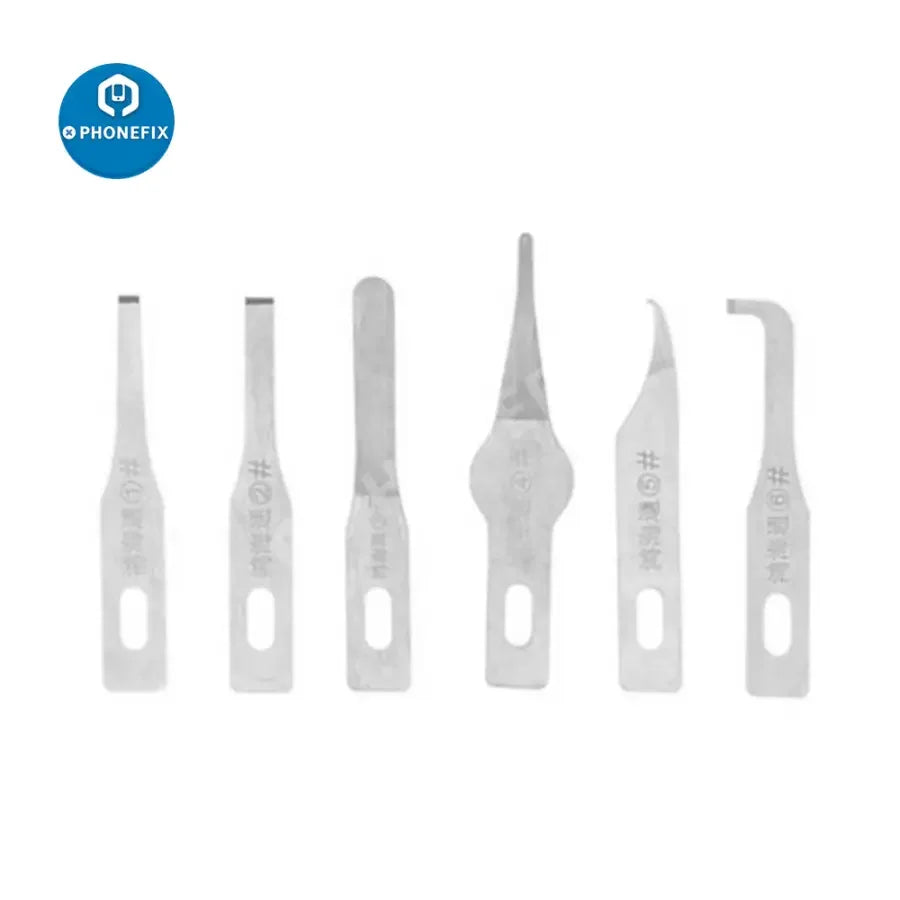 PHONEFIX HONG HAI TONG Blade Handle Set for Phone CPU IC Glue Removal, includes precision tweezers and knife tools.