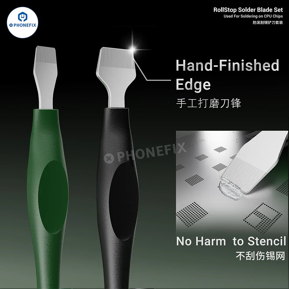 PHONEFIX 2UUL DA19 RollStop Solder Blade with tin scraper, precision tool for phone CPU IC soldering and repair.