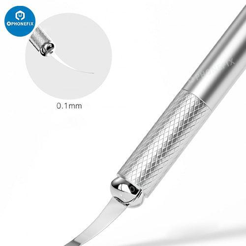 PhoneFix BST-76 12-in-1 phone repair pry knife set with tweezers and blades for CPU glue removal and electronics repair.