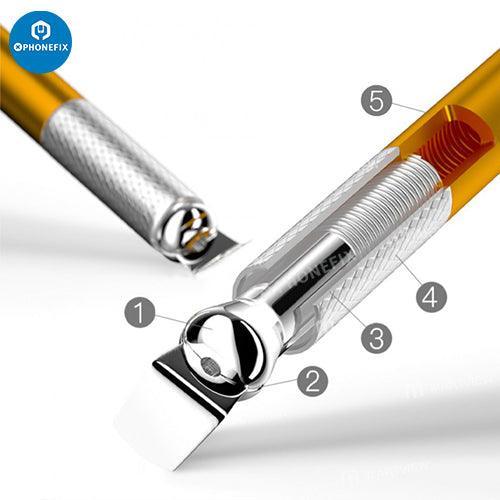 PhoneFix BST-76 12-in-1 phone repair pry knife set with tweezers and blades for CPU glue removal and electronics repair.