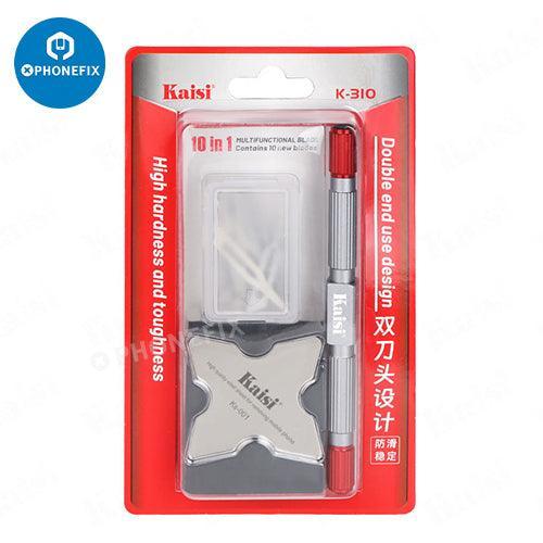 Kaisi 310 double-headed crowbar kit with glue cleaning pry knives and tweezers, phone repair tools by PHONEFIX for electronics repair.