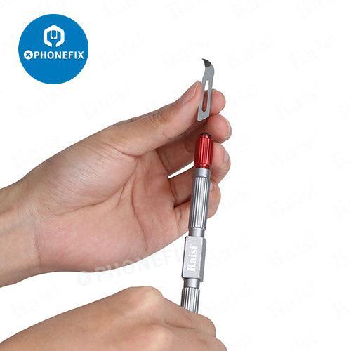 Kaisi 310 double-headed crowbar kit with pry knives and glue cleaning tools, designed for phone repair and electronic device opening.