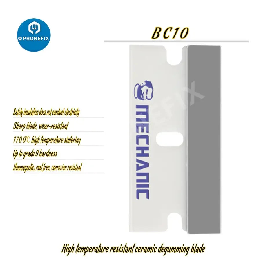 PhoneFix MECHANIC B10 ceramic blade screen rubber remover tool with precision tweezers and knife for smartphone repairs.