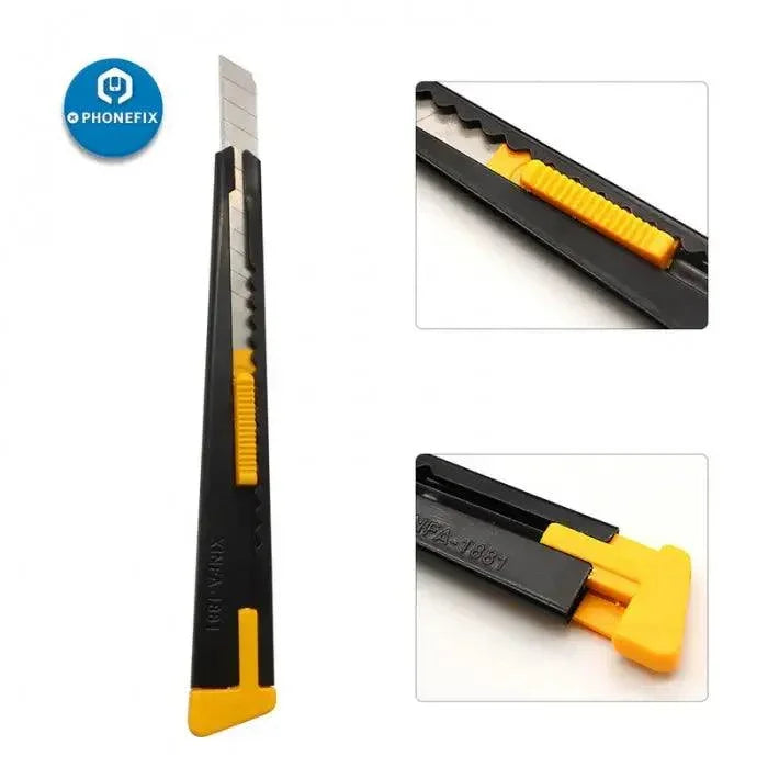 PhoneFix pocket utility knife with retractable blade, sharp cutting tool for precise trimming and crafting tasks.