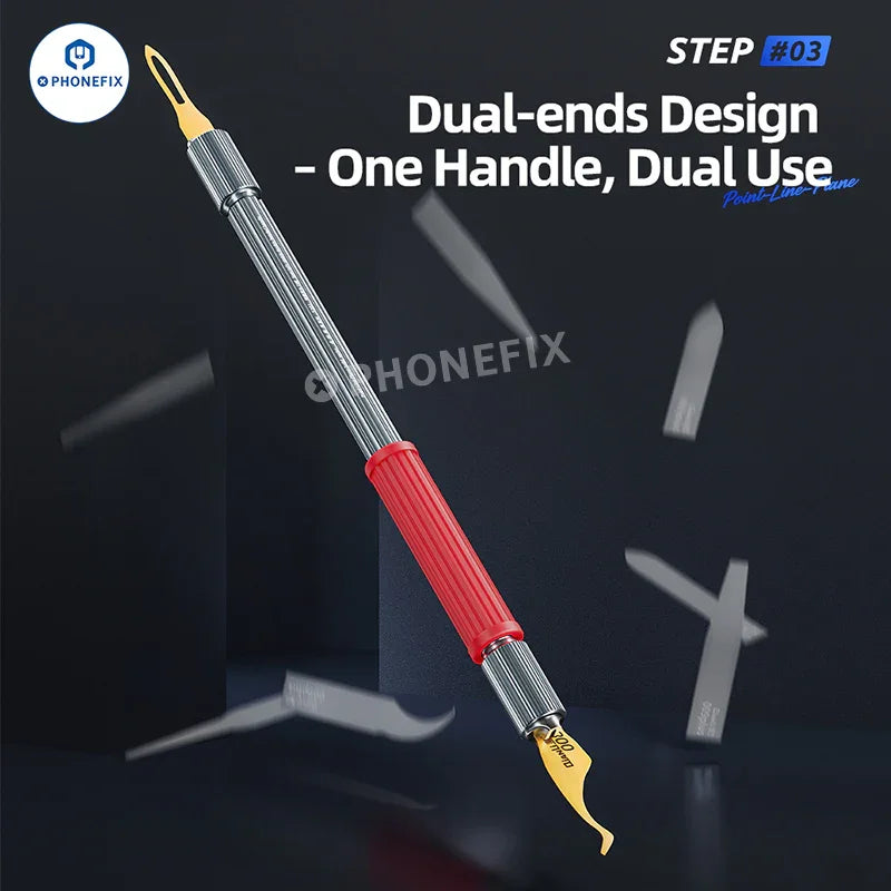 PHONEFIX QianLi Dot-Line-Plane Double-Ended Blade Handle for phone repair, precision tweezers and knife tool for delicate work