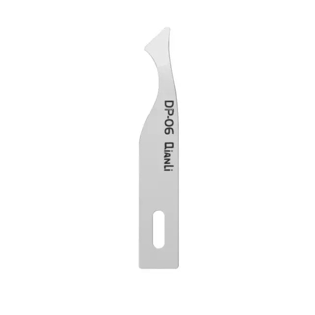 Qianli DP handmade polished knife blade for phone PCB glue removal, part of PHONEFIX tweezers and knife tools collection.