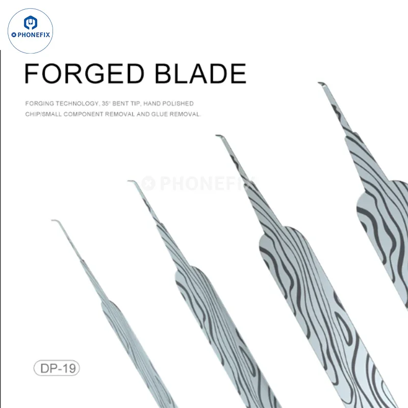 MiJing non-magnetic forged blade screen holder glue remover knife for phone repair, shown with a precision blade in black handle.