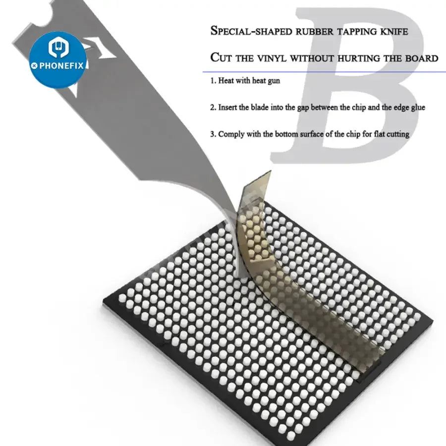 PhoneFix mechanic blades and scraper knife set for CPU glue removal and chip disassembly, featuring hand-polished blades for precise work.