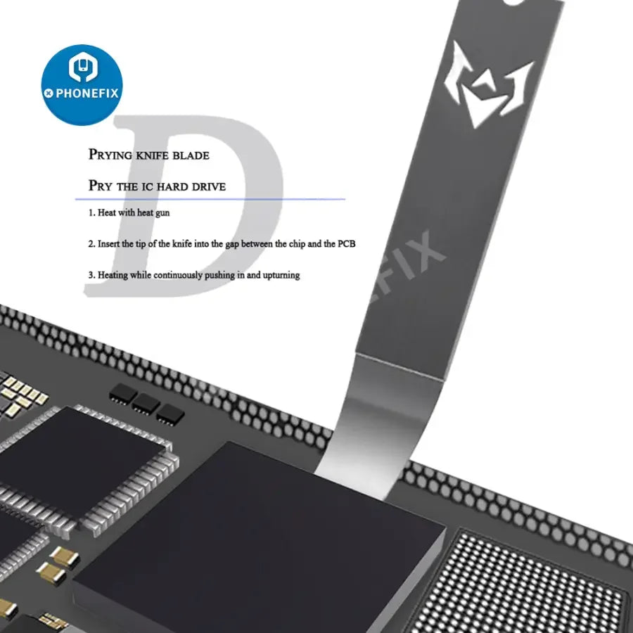 PhoneFix mechanic blades and scraper knife set for CPU glue removal and chip disassembly, featuring hand-polished blades and precision tips.