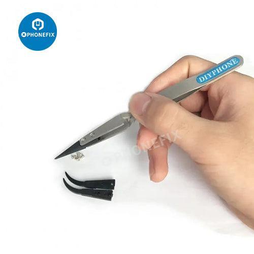 Pince à épiler PhoneFix à tête droite, antistatique et de type croisé, conçue pour la réparation de téléphones et la manipulation précise des composants électroniques.