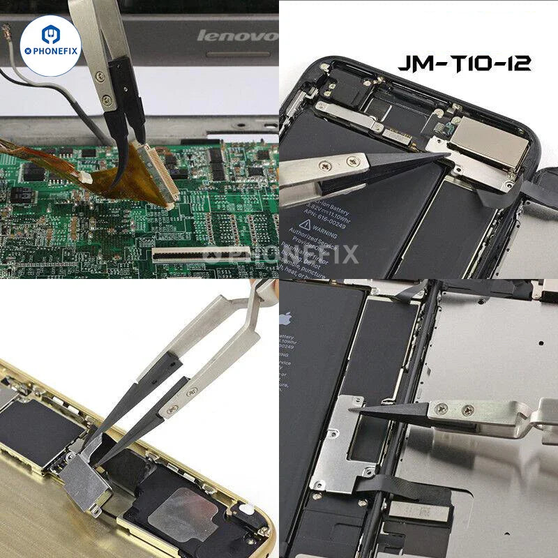 Pince à épiler PHONEFIX à tête droite antistatique de type croisé pour la réparation de téléphones, dotée de pointes de précision pour la manipulation de petits composants électroniques.