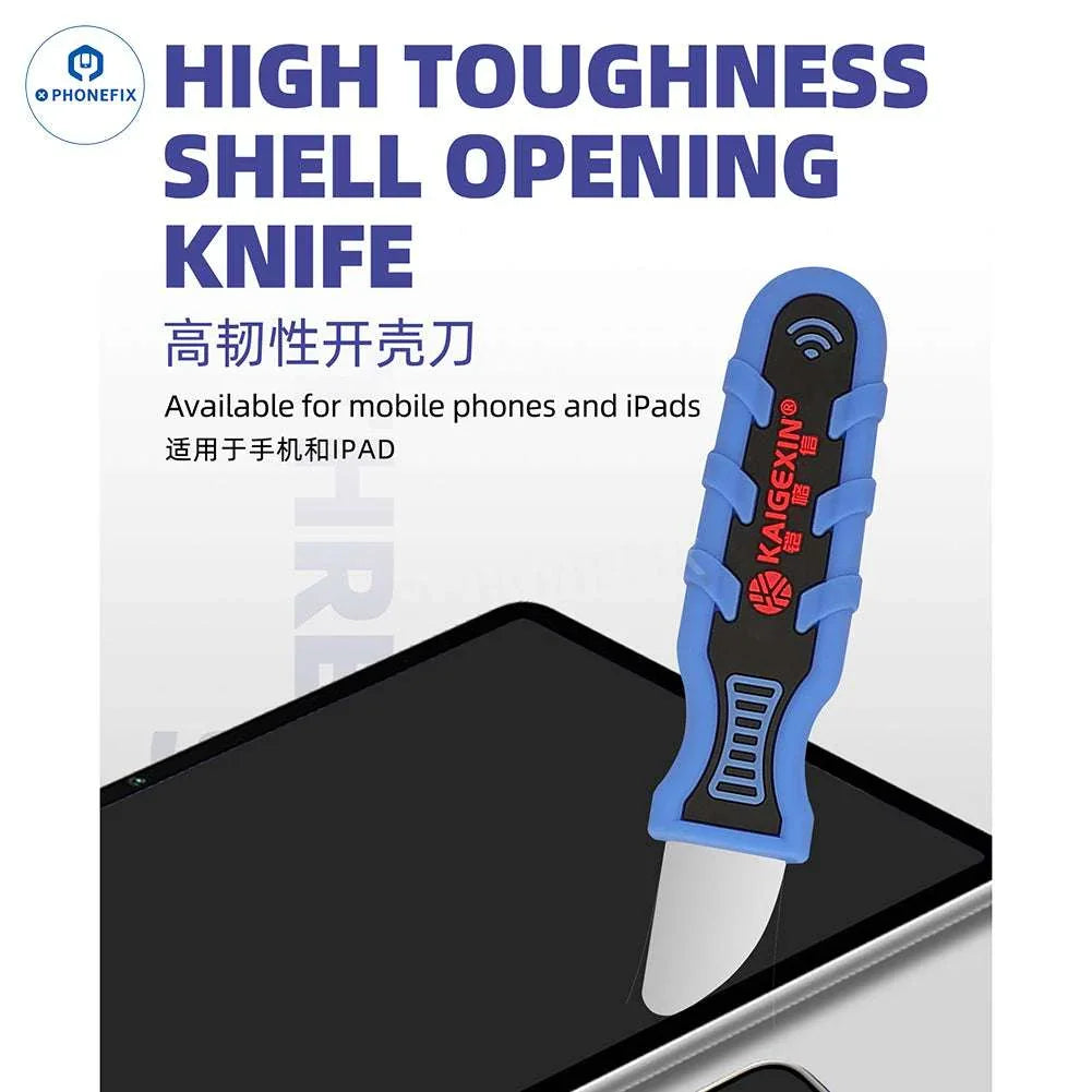 PHONEFIX KGX-3JK phone PCB repair tin scraper and shell opening knife with precision tips for glue removal and component separation.
