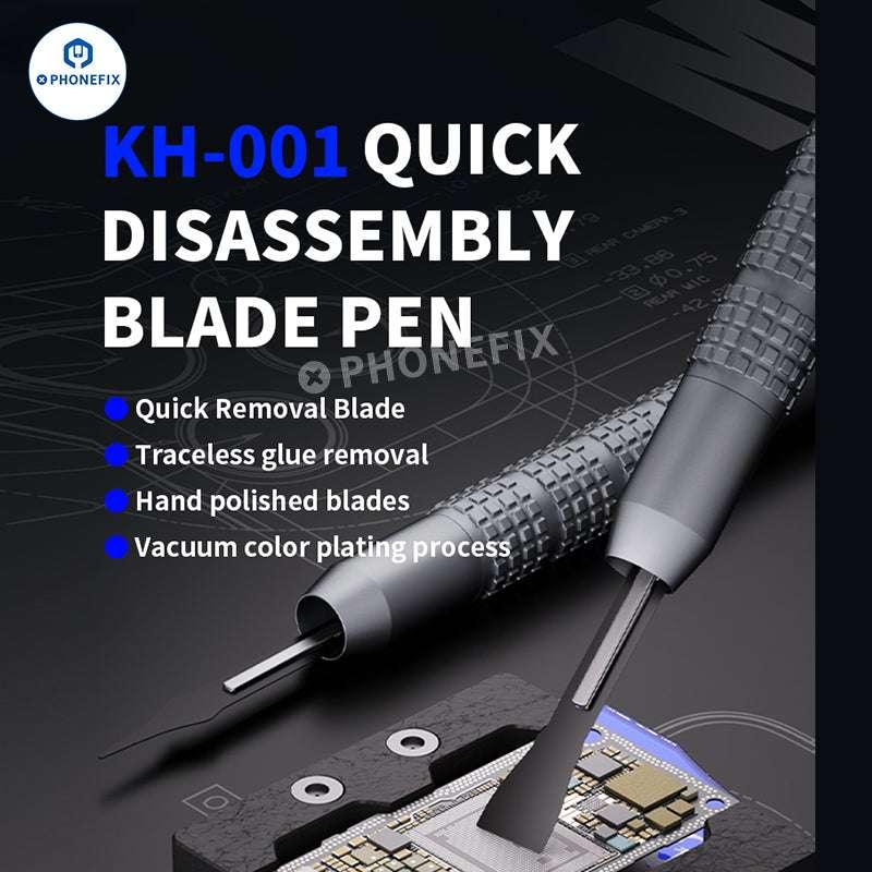 PhoneFix MECHANIC KH-001 quick disassembly blade pen with tweezers and knife tools for IC prying and glue removal.