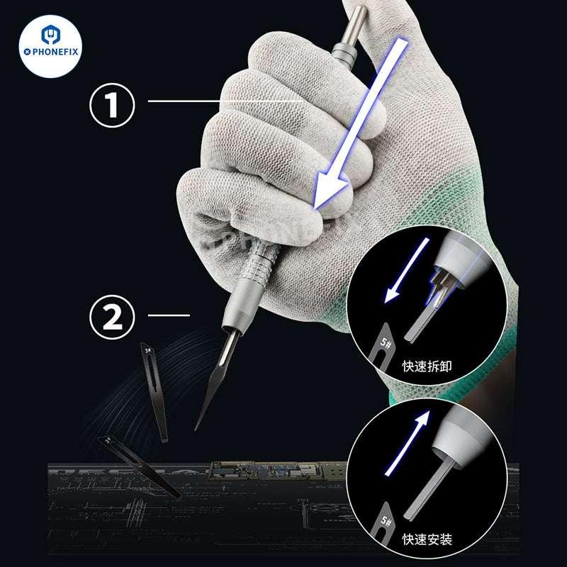 PhoneFix MECHANIC KH-001 quick disassembly blade pen, tweezers and knife tool for IC prying and glue removal.