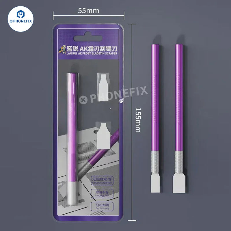 PhoneFix LanRui AK non-magnetic tin scraper for phone repair, solder paste blade, precision tool for electronics repair.