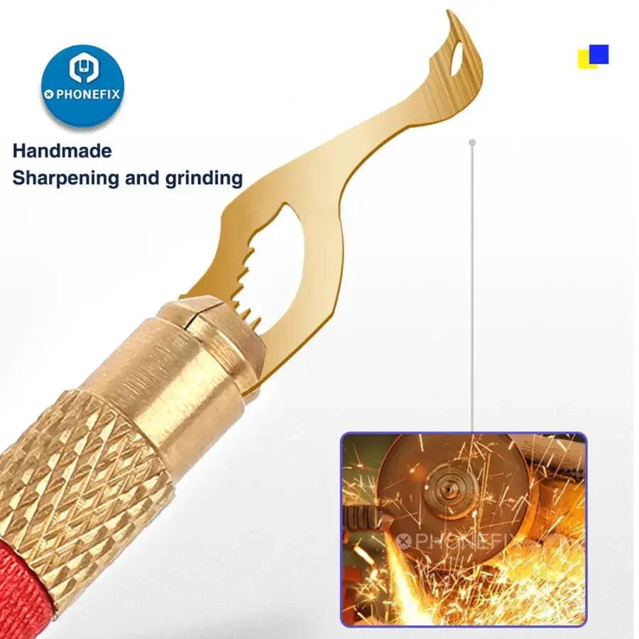 PHONEFIX Mechanic 004 Glue Remover Cutting Blades Set with tweezers and knives for phone PCB and IC chip repair.
