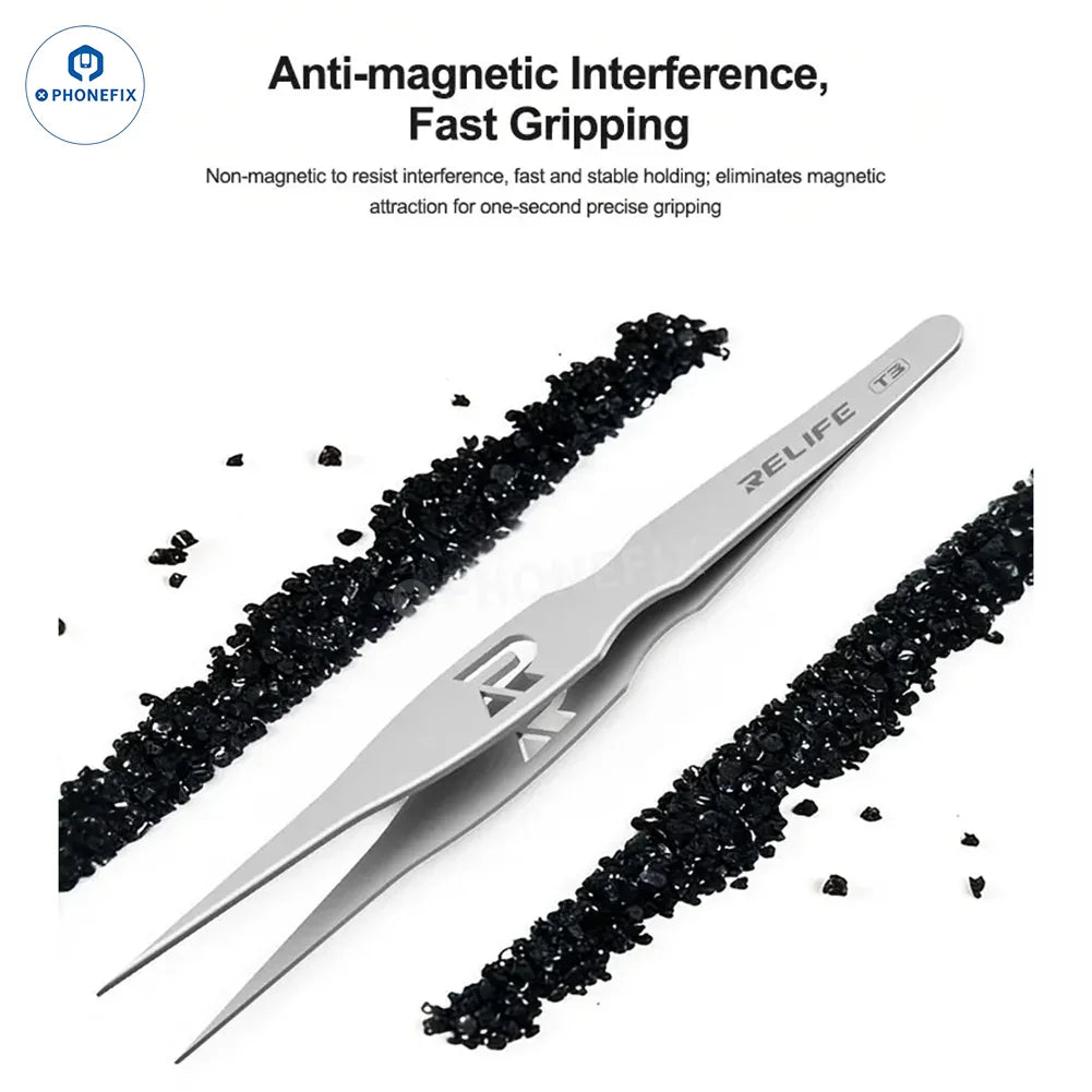 PhoneFix wide body grip tweezers with ultra-fine pointed tips for precise mobile phone repair and electronics handling.