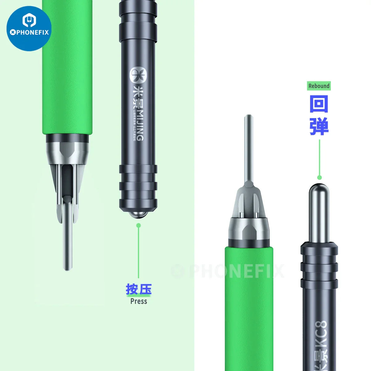 Mijing KC8 Quicky Glue Removal Blade Set for CPU disassembly, featuring precise knives and tweezers for electronics repair.