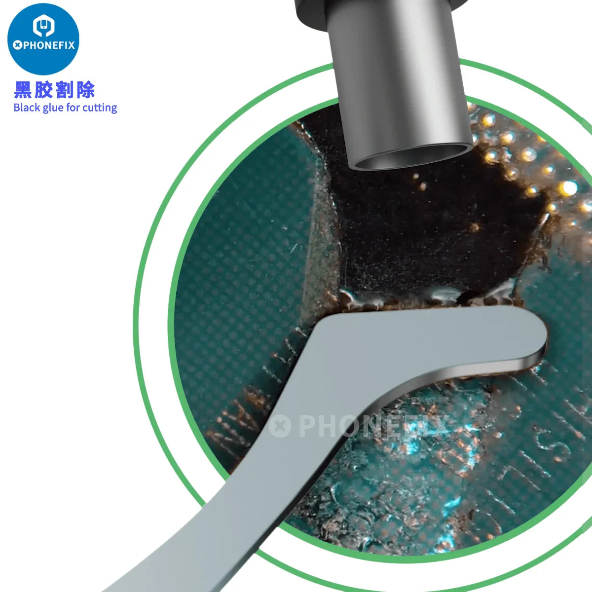 PhoneFix Mijing KC8 Quicky Glue Removal Blade Set with CPU disassemble knife and tweezers for precise electronics repair.