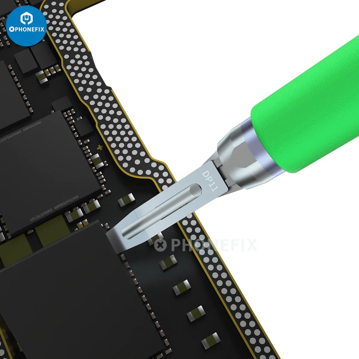 PHONEFIX Mijing KC8 Quicky Glue Removal Blade Set for CPU disassembly, includes precision tweezers and knife tools.