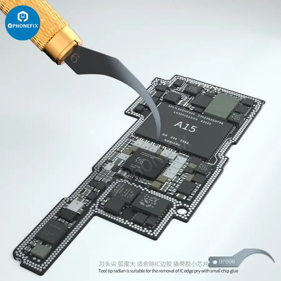 Mijing Phantom Knife 3-in-1 blade handle set with tweezers and IC glue removal tool by PHONEFIX, for precise electronics repair.