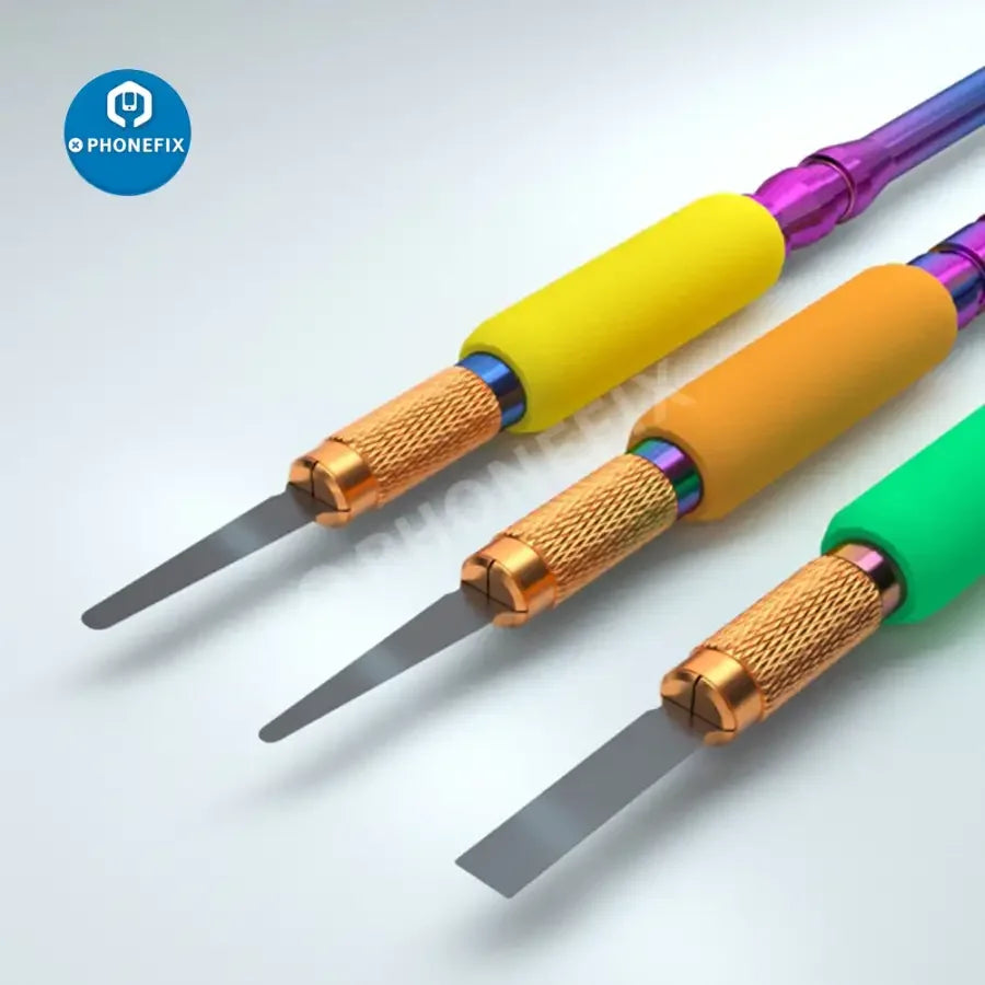 PhoneFix Mijing Phantom Knife 3-in-1 Blade Handle Set with tweezers and IC glue removal tool, ideal for electronics repair.
