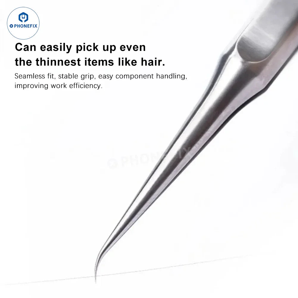 YCS Ultra-precision Titanium straight and curved tweezers from PHONEFIX, featuring fine tips for precise handling and technical tasks.