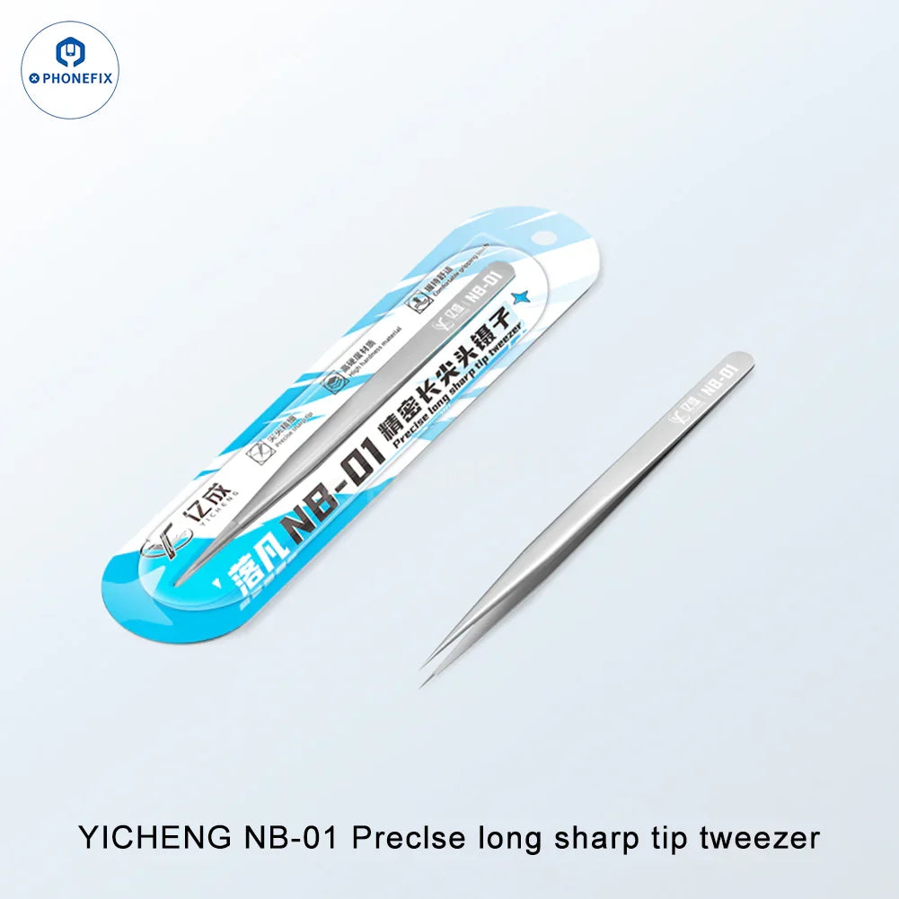 PHONEFIX NB-01 precision long sharp tweezers with fine tips, ideal for IC jumper wire clamping and electronic component handling.
