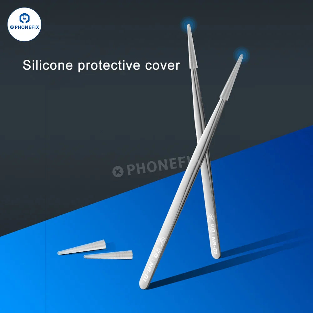 PHONEFIX NB-01 precision long sharp tweezers for IC jumper wire clamping and electronic component handling in repair tools.