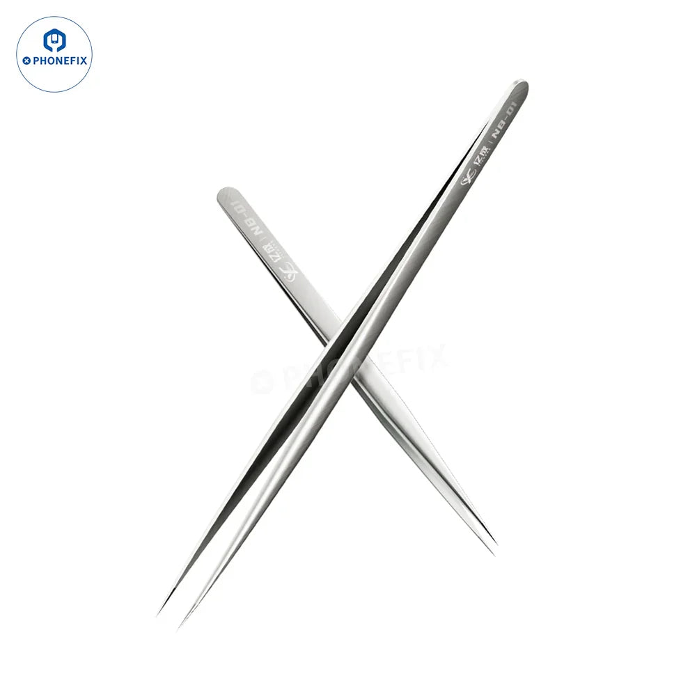 PhoneFix NB-01 precision long sharp tweezers for IC jumper wire clamping, featuring fine tips for electronics repair.
