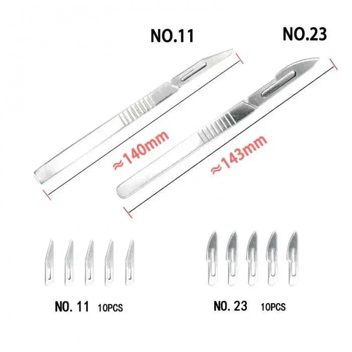 Set of 10 stainless steel graver scalpel blades for DIY cutting tools, designed for precision carving and detailed craft work.