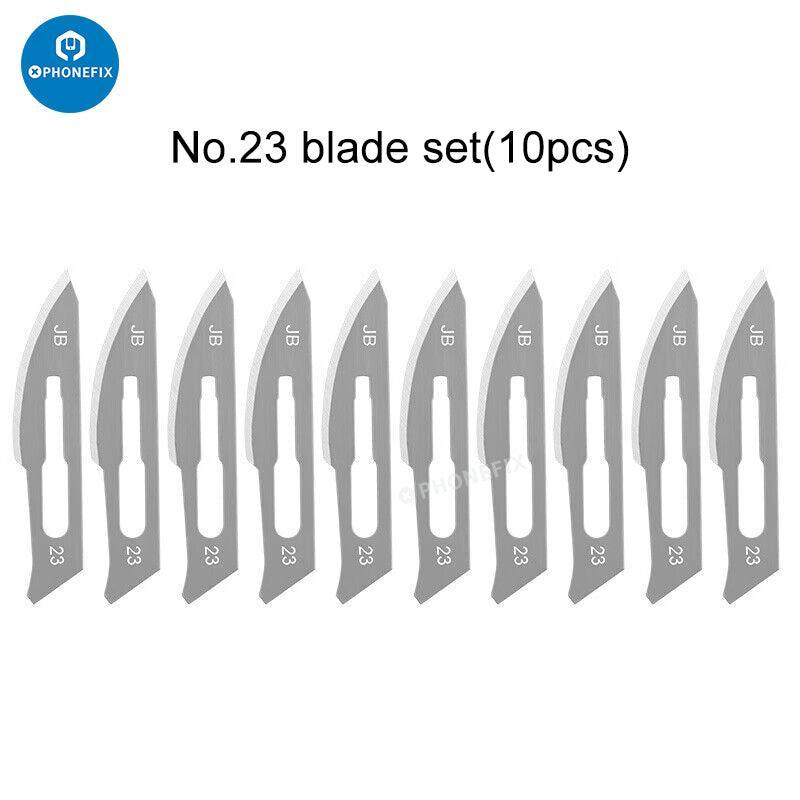 Set of 10 stainless steel graver scalpel blades for DIY cutting tools, compatible with PHONEFIX tweezers and knife tools.