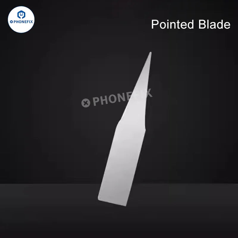 PhoneFix moderate hardness YCS manual blades for phone CPU soldering repair, with pointed tips for precise electronic work.