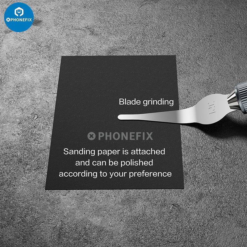 PhoneFix i2C Q5 Blade Kit with motherboard CPU chip pry scraper knife and tweezers for electronics repair.
