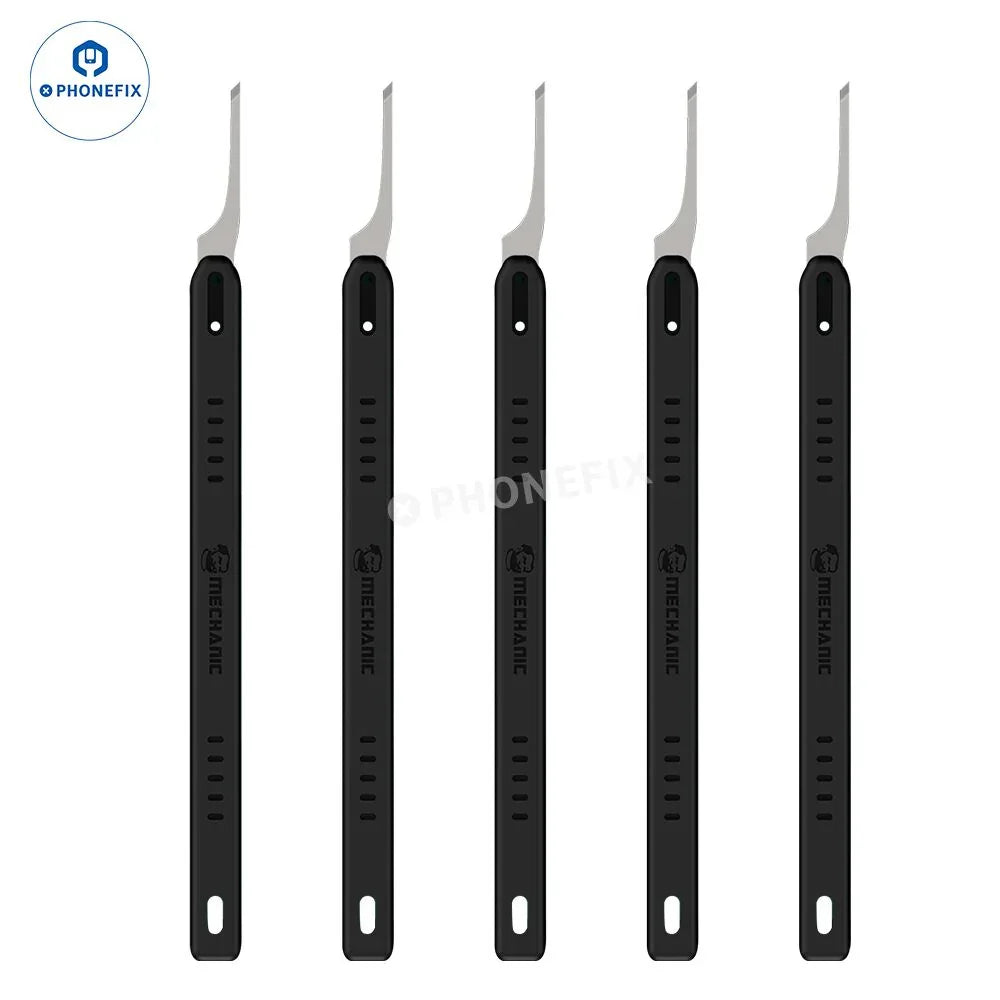 PhoneFix MECHANIC Quick Edge 7 integrated blade set for prying and glue removal, featuring precision tweezers and knife tools.