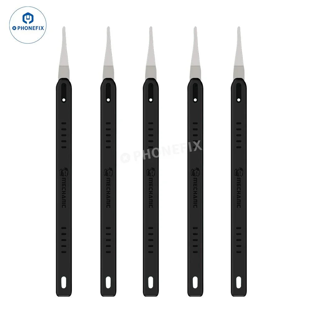 PhoneFix MECHANIC Quick Edge 7 integrated blade set for prying and glue removal, featuring precision tweezers and knife tools.