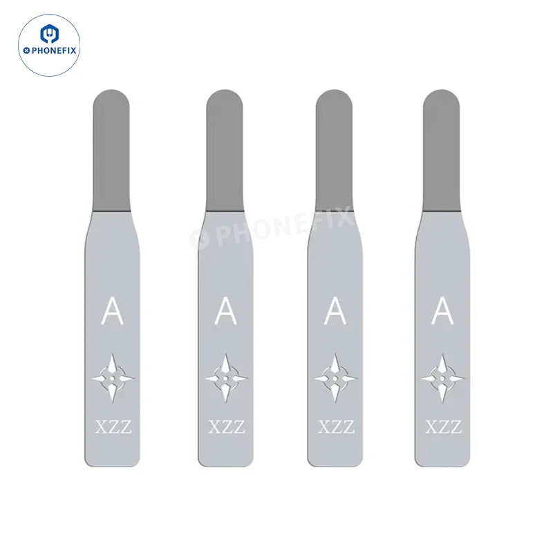 PHONEFIX XZZ D004 PCB IC glue removal blade with precision tweezers and knife tools for phone repair and circuit board work.