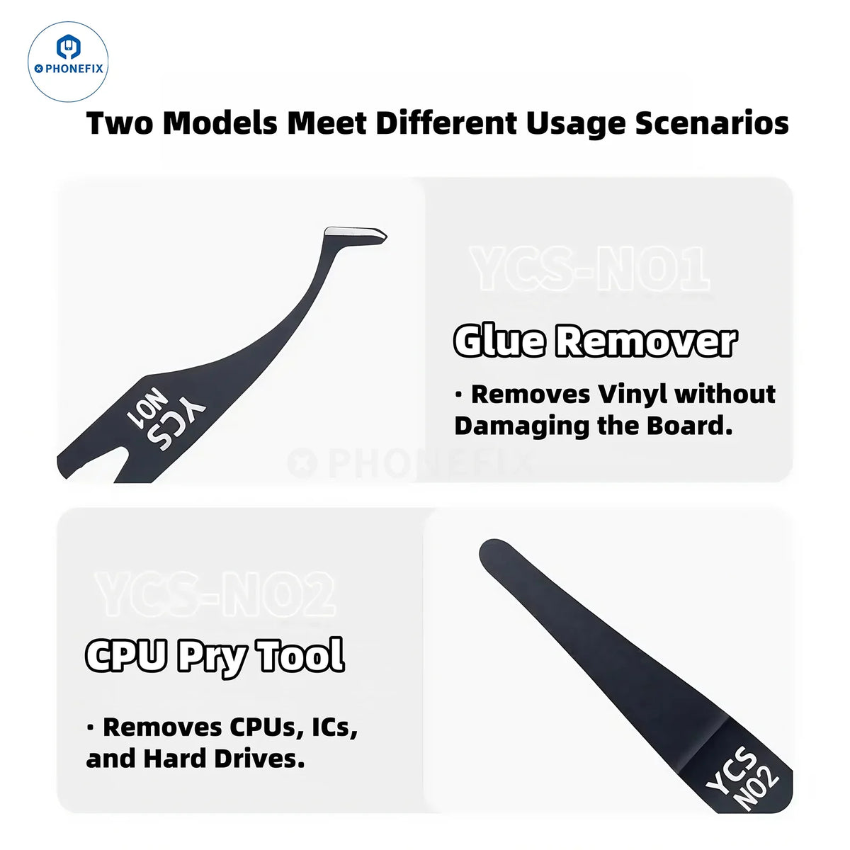 PhoneFix YCS #11 Blade PCB CPU glue removal knife and tweezers set, ideal for IC tin scraping and circuit board maintenance.
