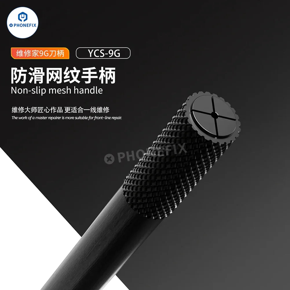 PhoneFix YCS 9G non-slip handle tweezers with blade for phone CPU chip glue removal, precision tool for electronics repair.