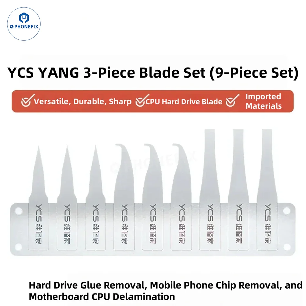 PHONEFIX YCS 9G non-slip handle tweezers with blade for phone CPU chip glue removal, precision tool for electronics repair.
