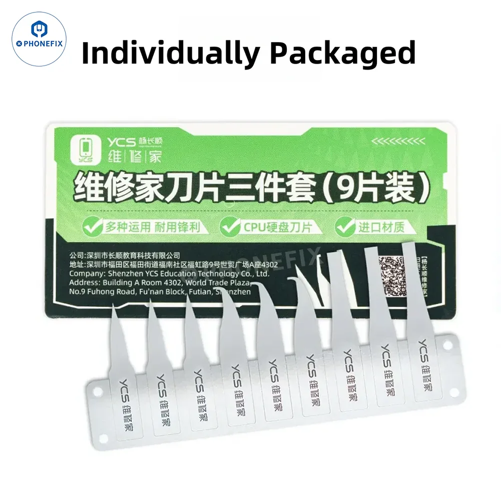 PhoneFix YCS 9G non-slip handle tweezers with blade for phone CPU chip glue removal, precision tool for electronic repairs.