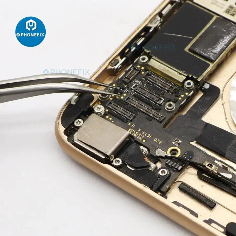 Pinces industrielles de précision PhoneFix avec pointes courbes et droites, idéales pour les réparations électroniques délicates et la manipulation de composants.