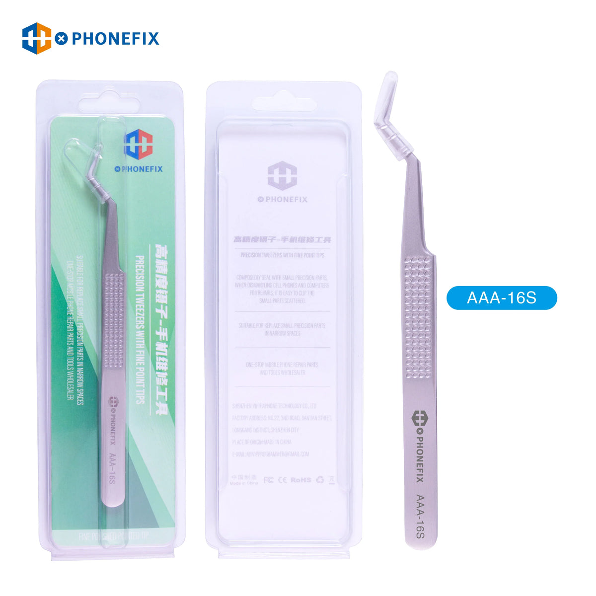 PhoneFix stainless steel anti-static precision pointed tweezers, ideal for electronics and delicate removal tasks.