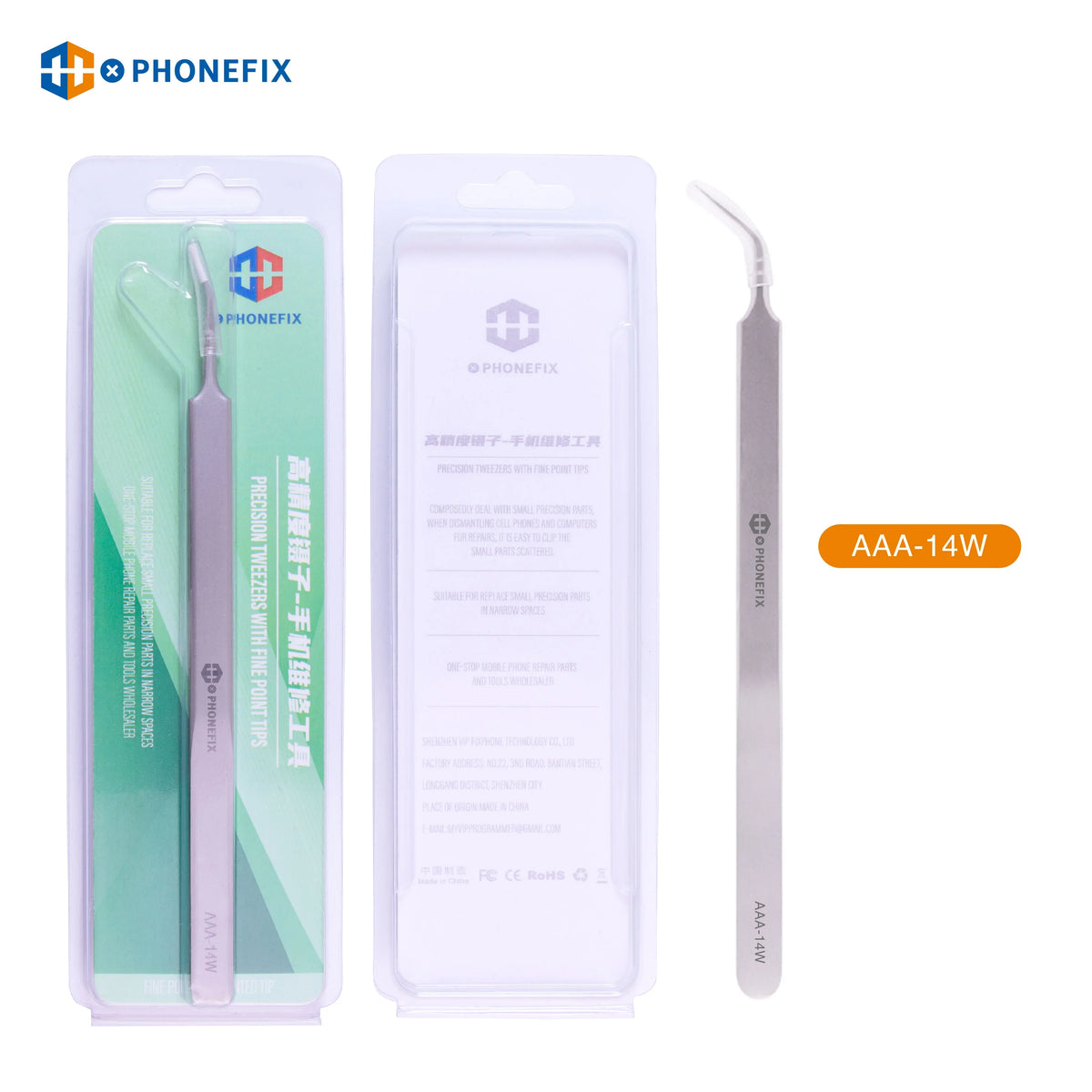 PhoneFix stainless steel anti-static precision pointed tweezers, ideal for delicate electronic component removal and detailed work.