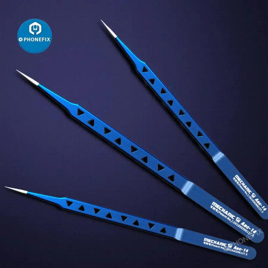 PhoneFix AAC-14 hollow heat-dissipating tweezers, mechanic remove tool for precise electronic component handling, shown on white background.