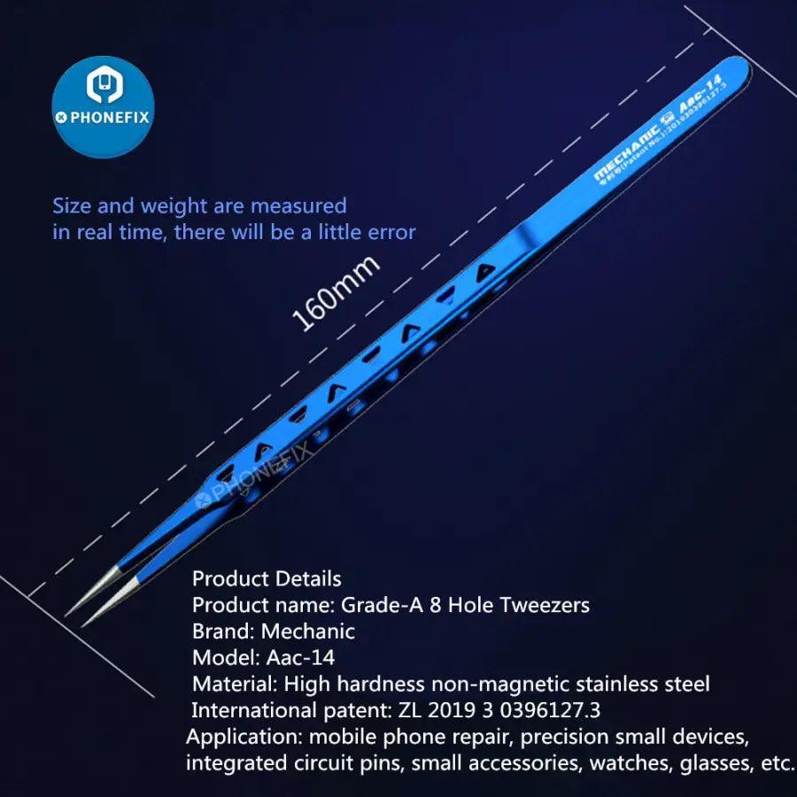 PHONEFIX Mechanic AAC-14 Hollow Heat-Dissipating Tweezers for phone repair, precision tool for removing components and tin positioning.